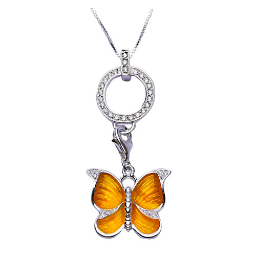 Yellow Enamel Butterfly Sterling Silver Pendant Necklace - SilverAndGold.com Silver And Gold