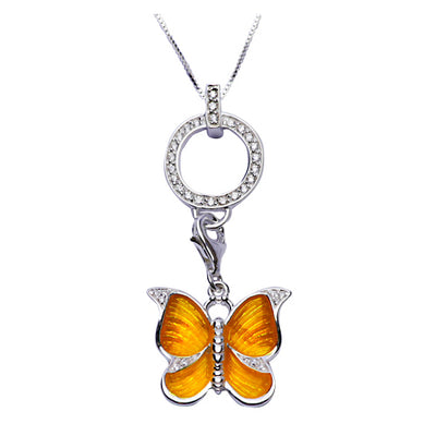 Yellow Enamel Butterfly Sterling Silver Pendant Necklace - SilverAndGold.com Silver And Gold