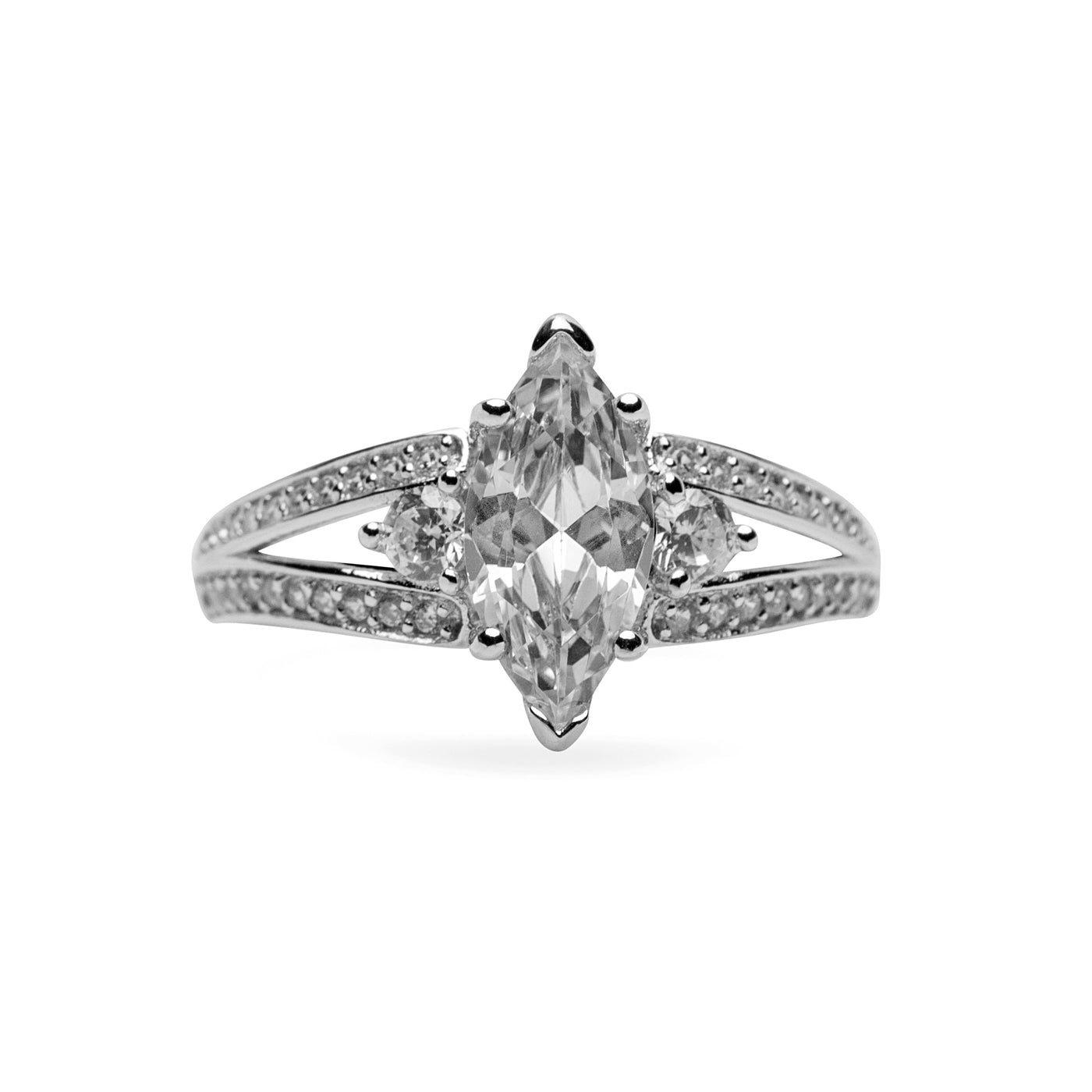 Sterling Silver Marquise Cut Clear Cubic Zirconia Ring | SilverAndGold