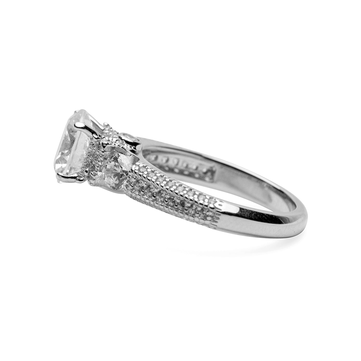 Round Diamond Simulant Silver Ring