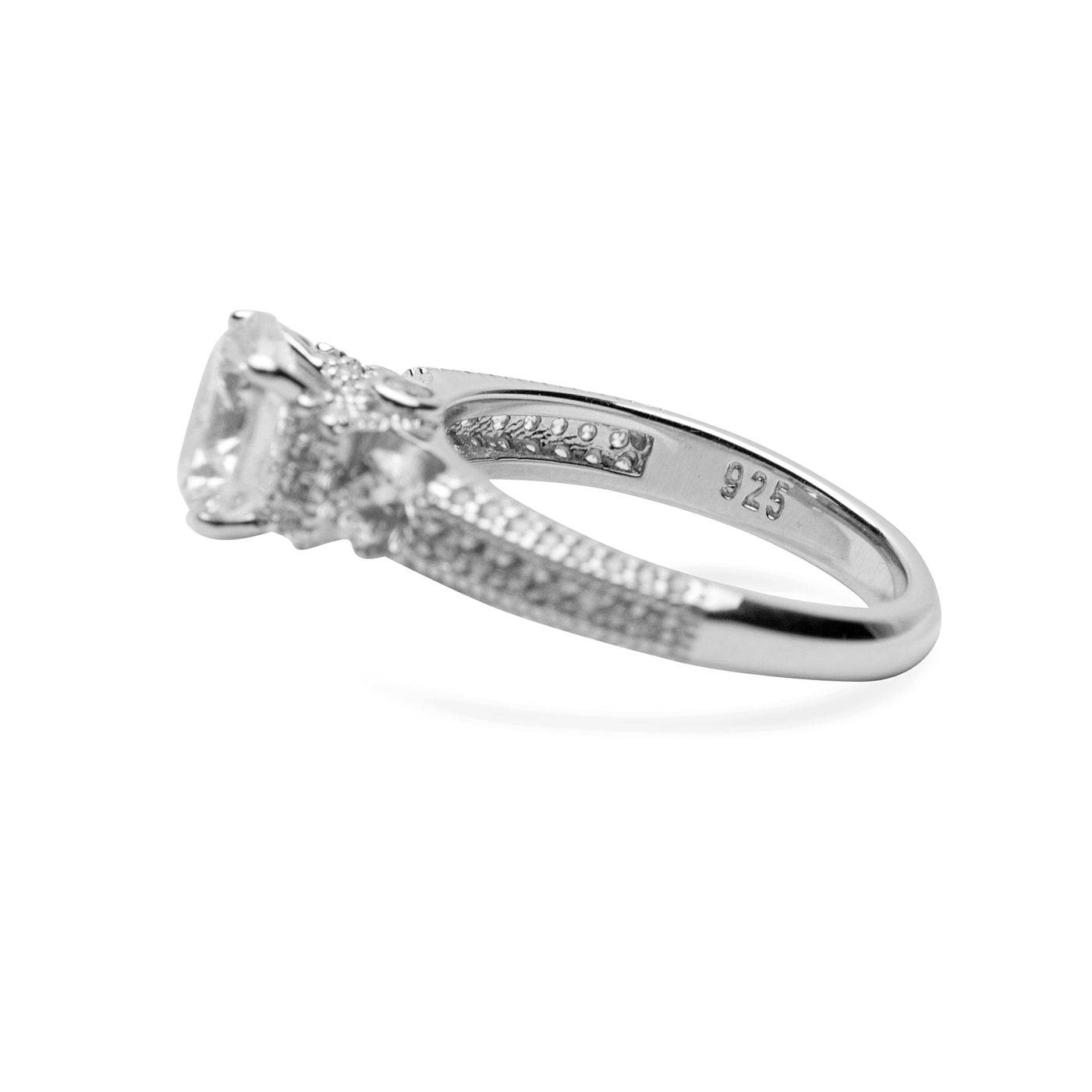 Round Diamond Simulant Silver Ring