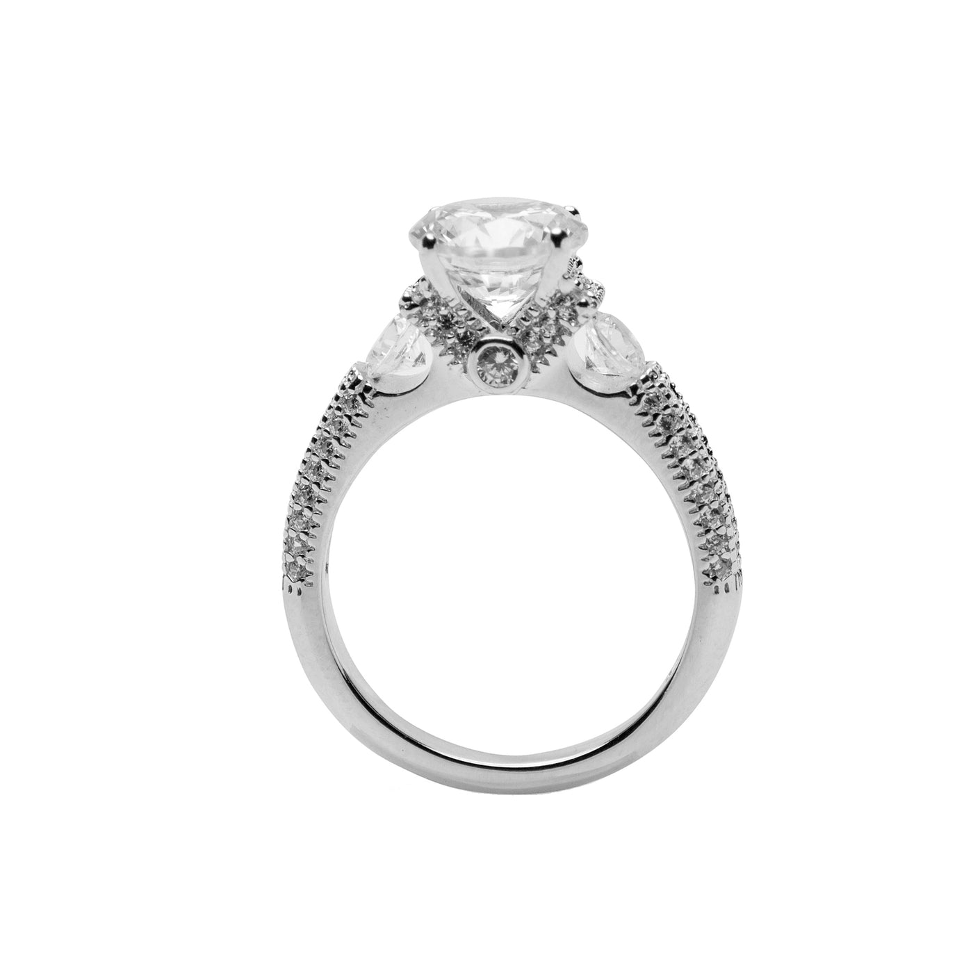 Round Diamond Simulant Silver Ring