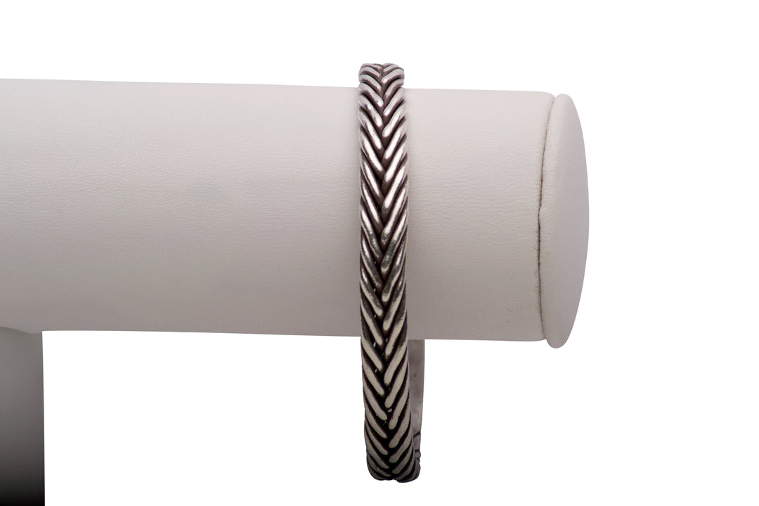 Braided Silver Open Bangle