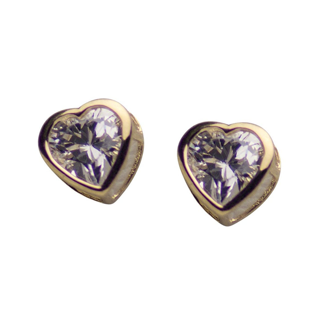 14K Yellow Gold Heart Cubic Zirconia Sparkle Earrings | SilverAndGold