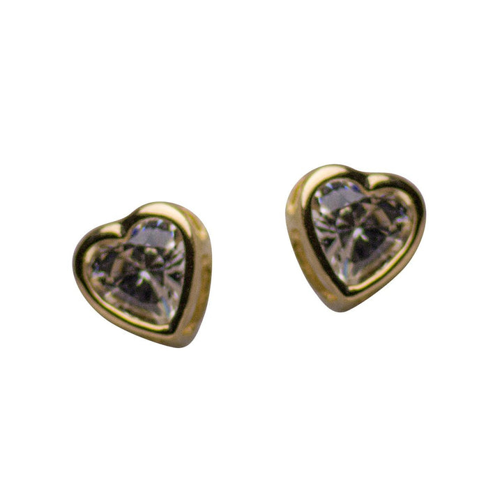 14K Yellow Gold Heart Cubic Zirconia Earrings | SilverAndGold