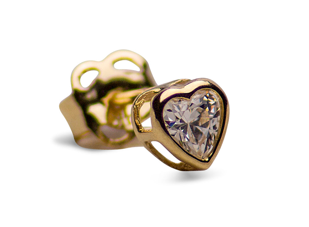 14K Yellow Gold Heart Cubic Zirconia Earrings | SilverAndGold