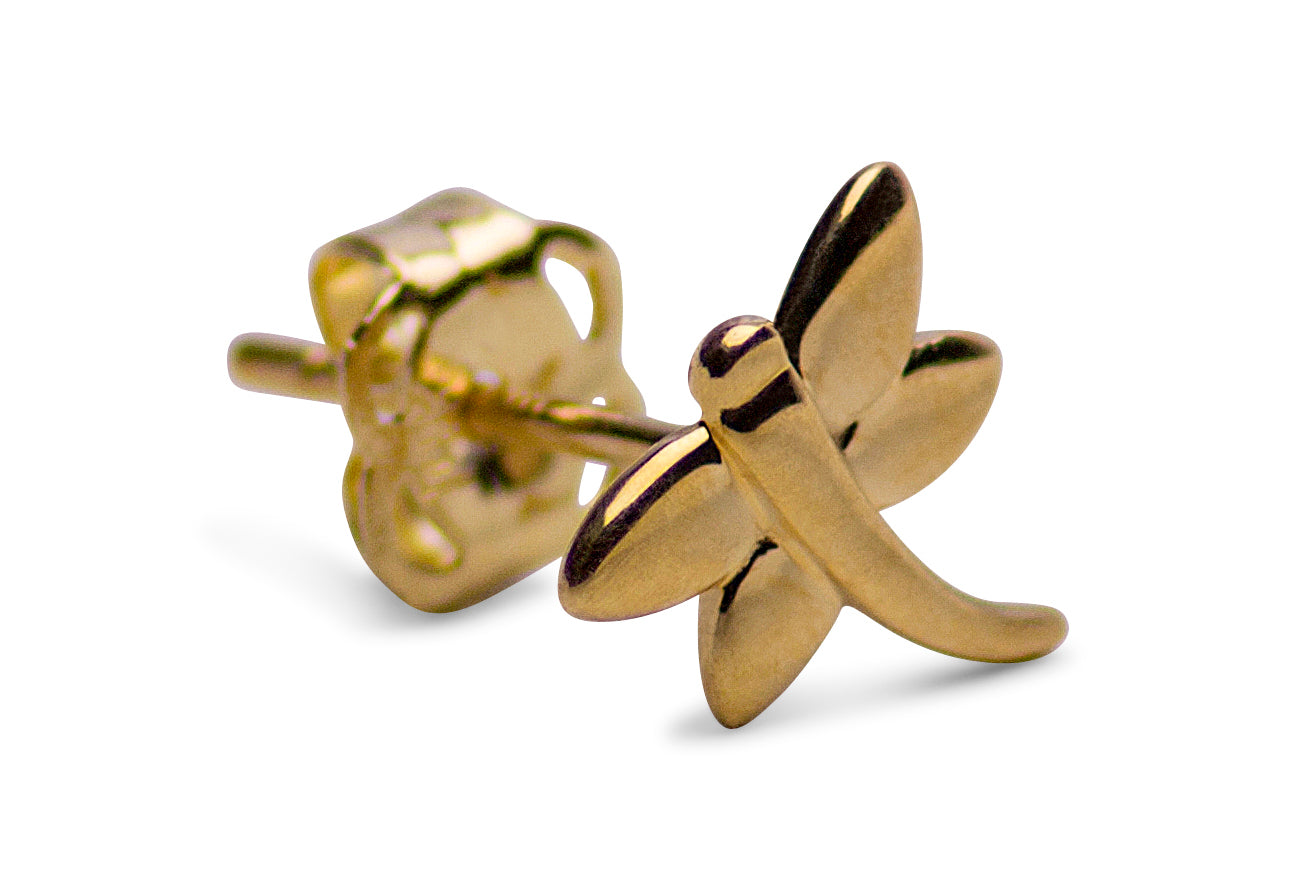 14K Yellow Gold Dragonfly Stud Earrings | SilverAndGold