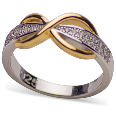 14K Yellow Gold Plated Sterling Silver Two-Tone Pavé Infinity Ring