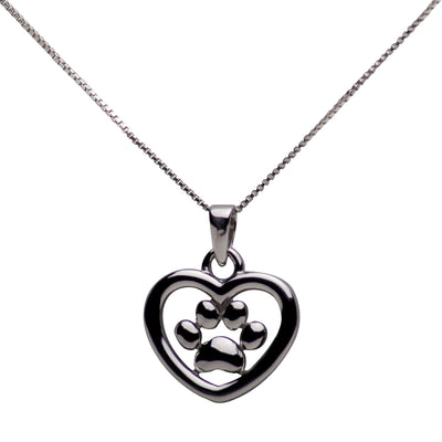 Sterling Silver Heart & Dog Paw Print Pendant Necklace