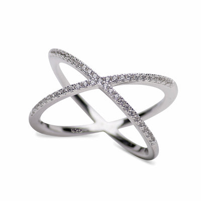 Forever Sterling Silver CZ Crisscross Crossover Ring