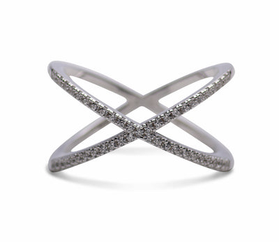 Forever Sterling Silver CZ Crisscross Crossover Ring