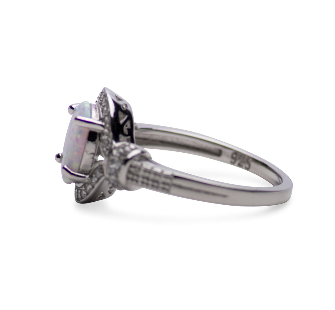 1.9 Carat Stunning Oval Lab Created White Opal Ring with CZ Sterling 