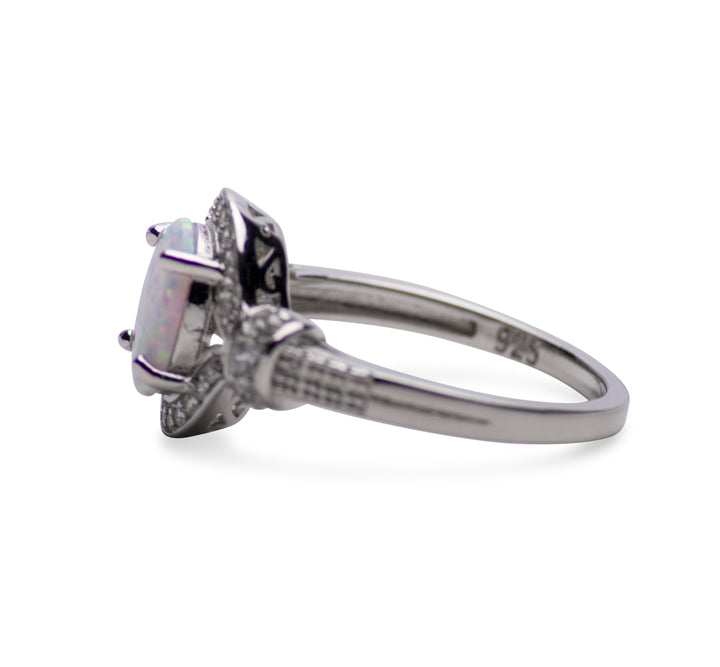 1.9 Carat Stunning Oval Lab Created White Opal Ring with CZ Sterling 