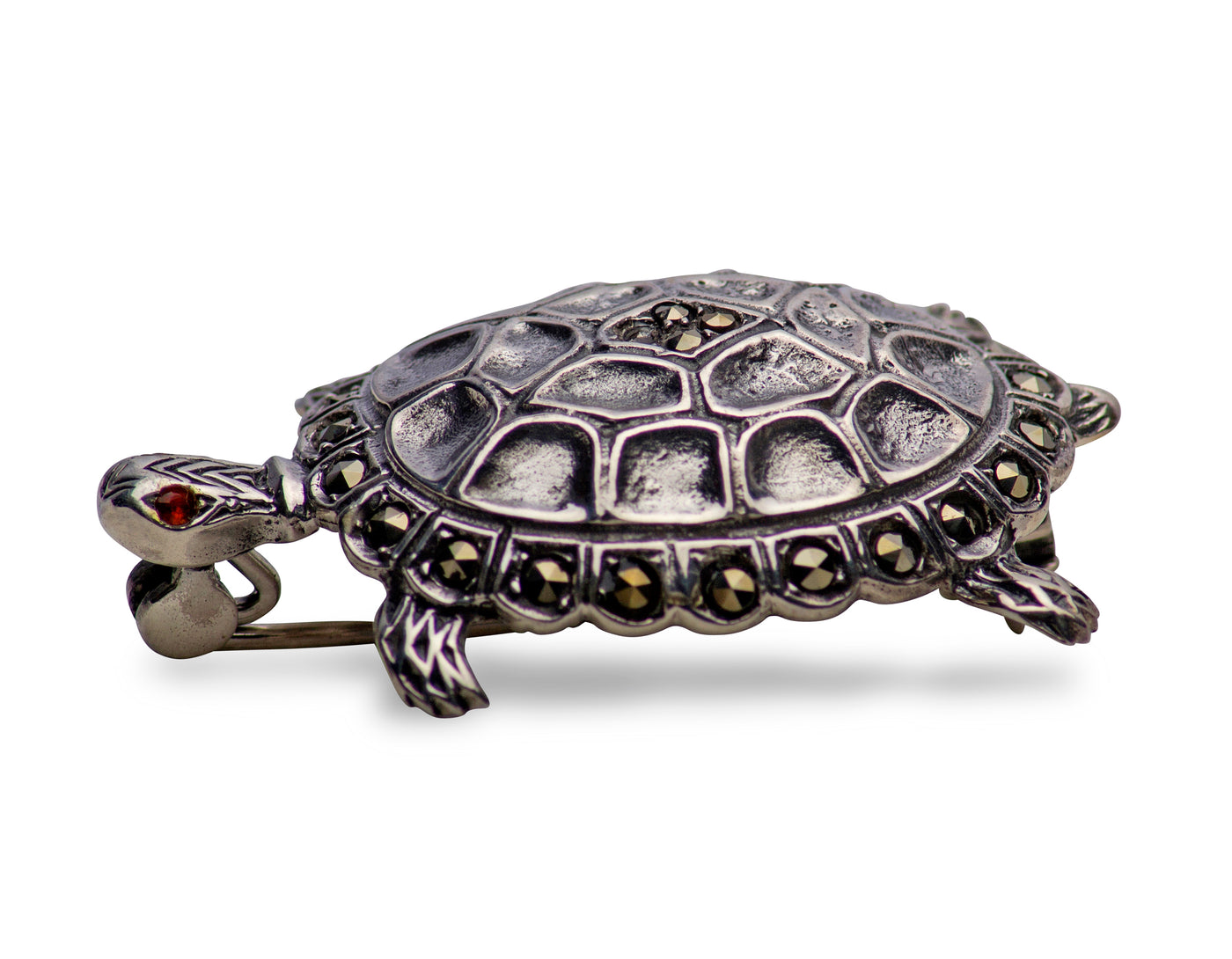 Turtle Marcasite Silver Brooch