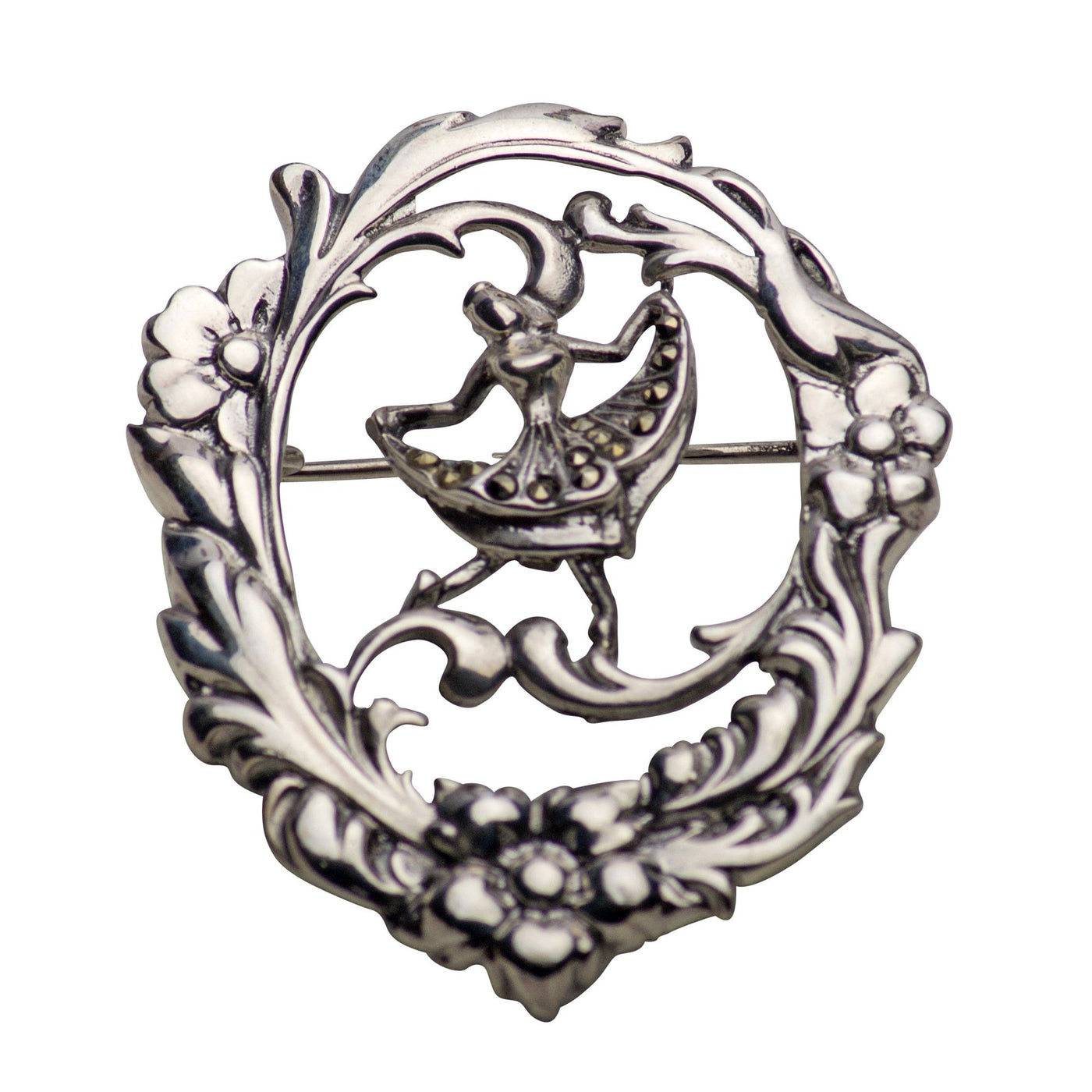 Marcasite & Sterling Silver Dancing Lady Brooch Pin