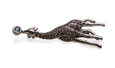 Sky Blue Topaz, Marcasite & Sterling Silver Giraffe Brooch Pin