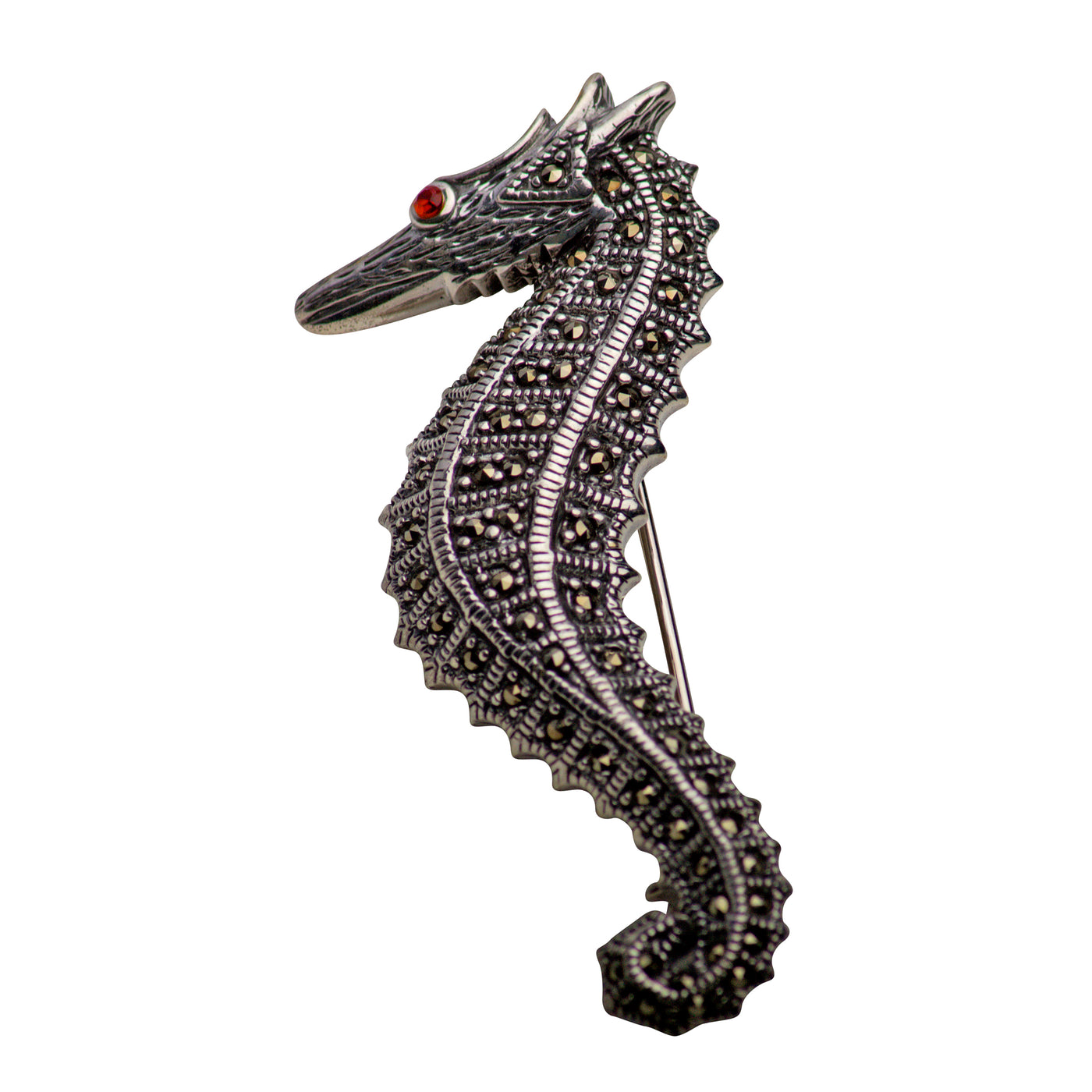 Seahorse Marcasite Silver Brooch