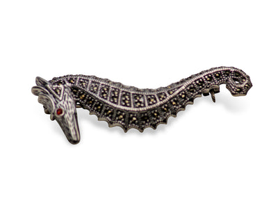 Seahorse Marcasite Silver Brooch