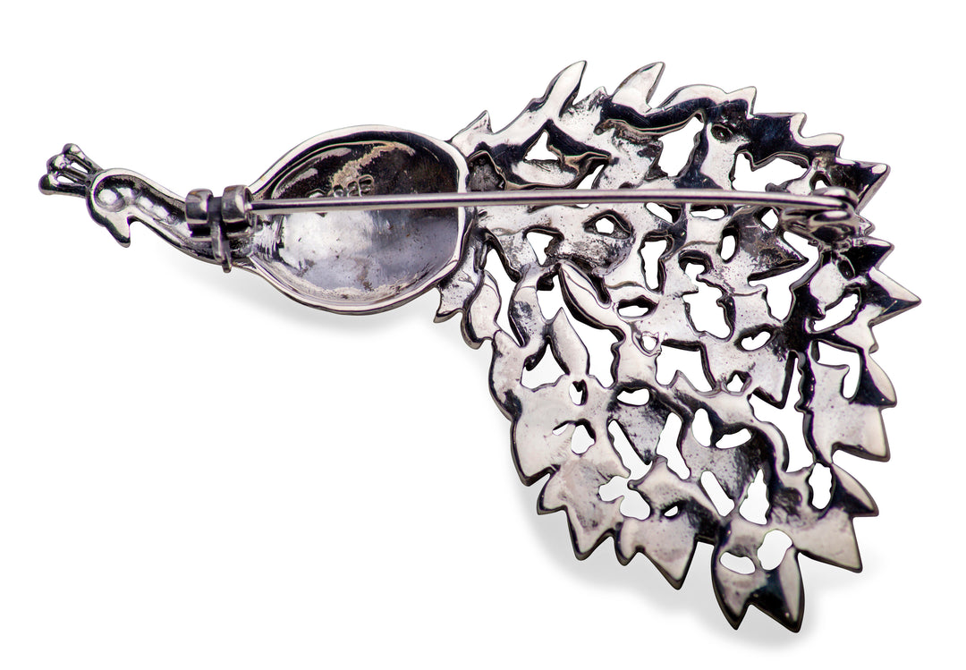 Peacock Marcasite Silver Brooch