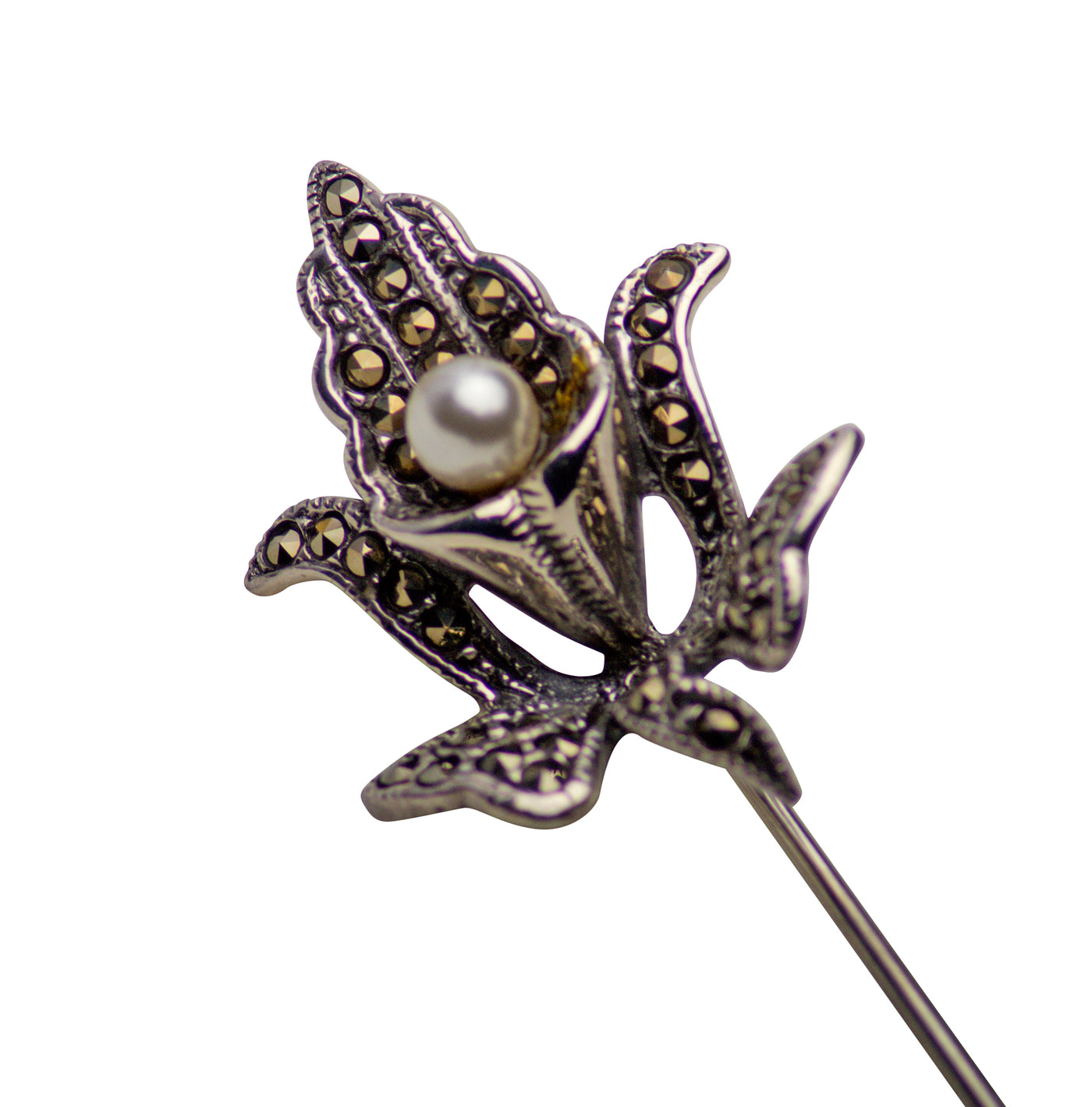 Marcasite, Pearl & Sterling Silver Calla Lily Hat Pin