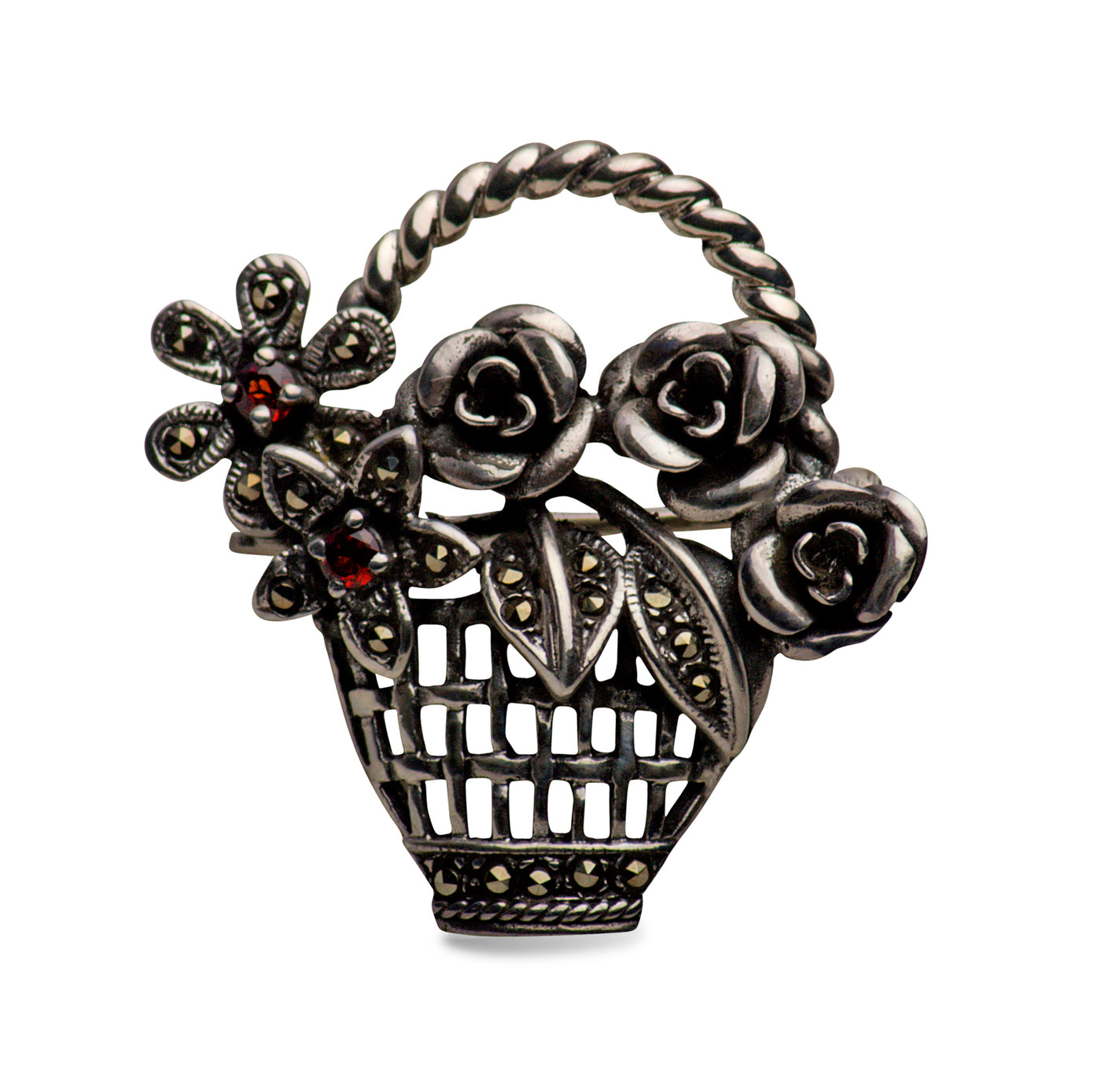 Flower Basket Silver Brooch