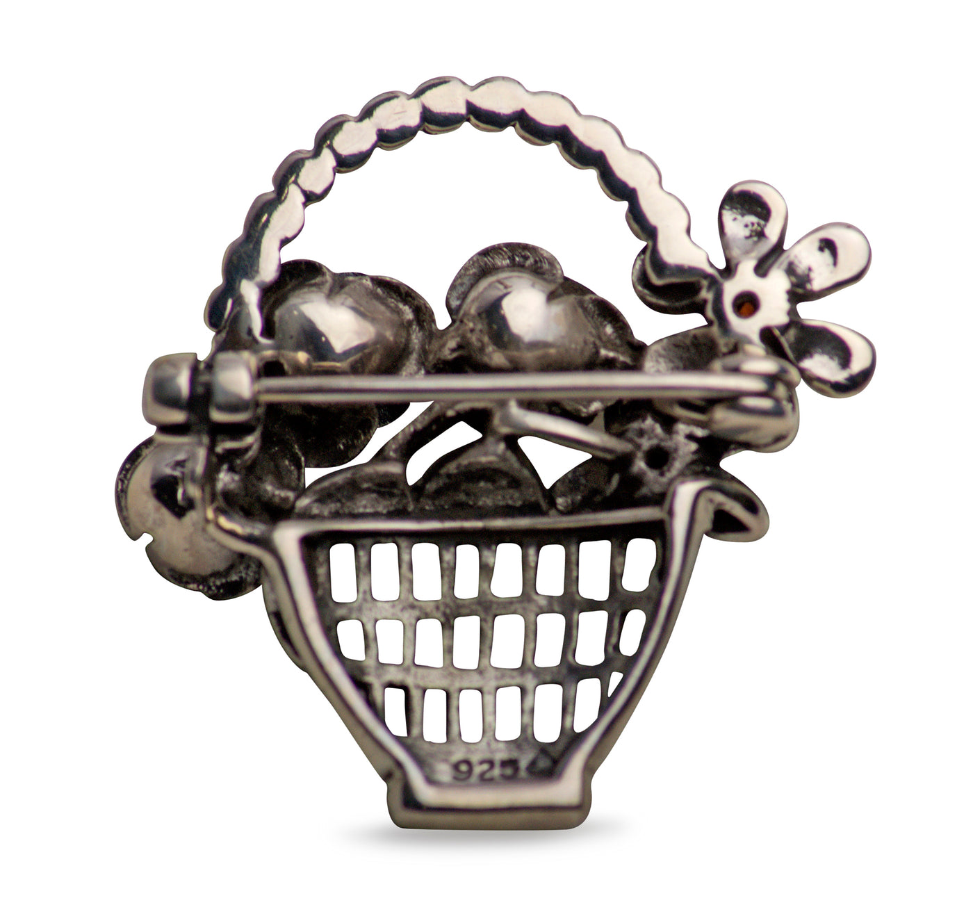 Flower Basket Silver Brooch