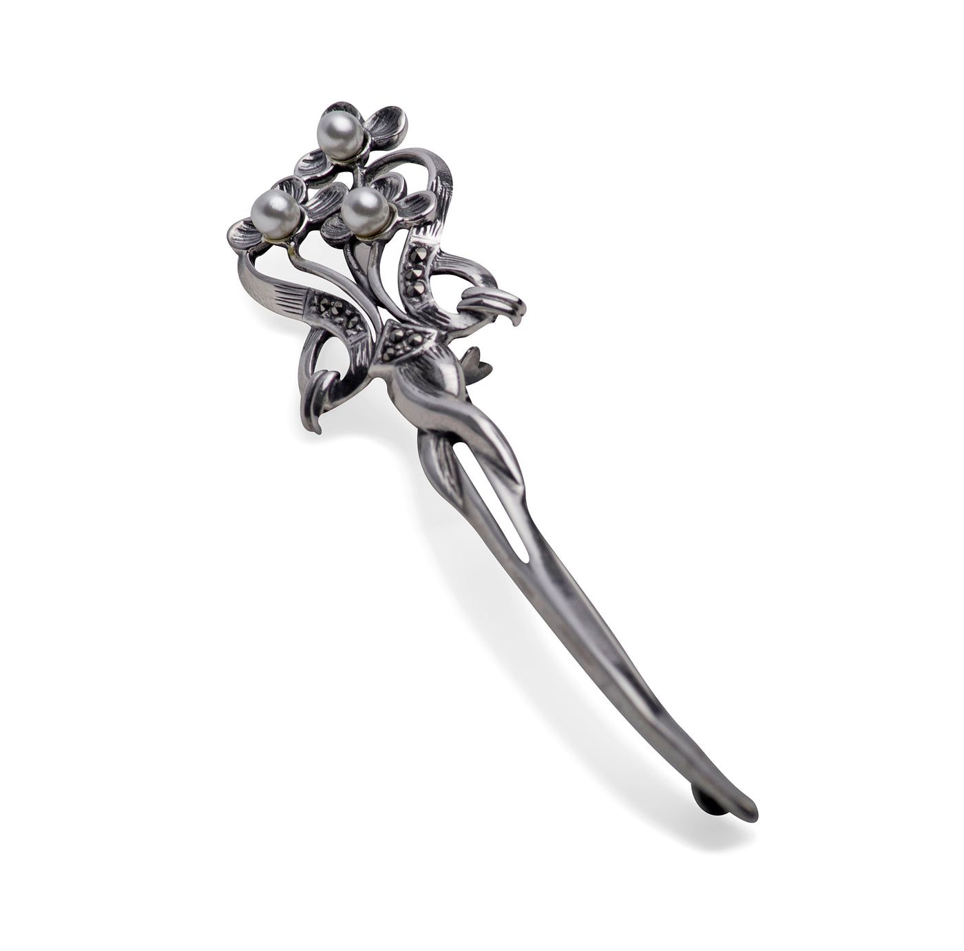 Marcasite & Pearl Flower Brooch