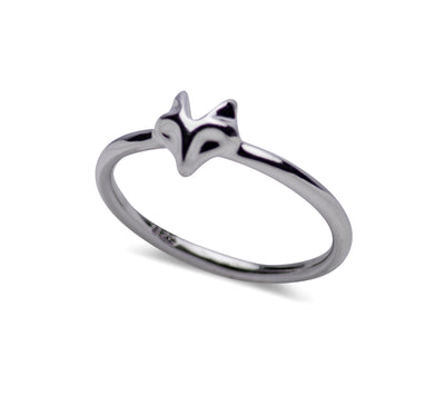 Sterling Silver Rhodium Plated Fox & Tail Ring