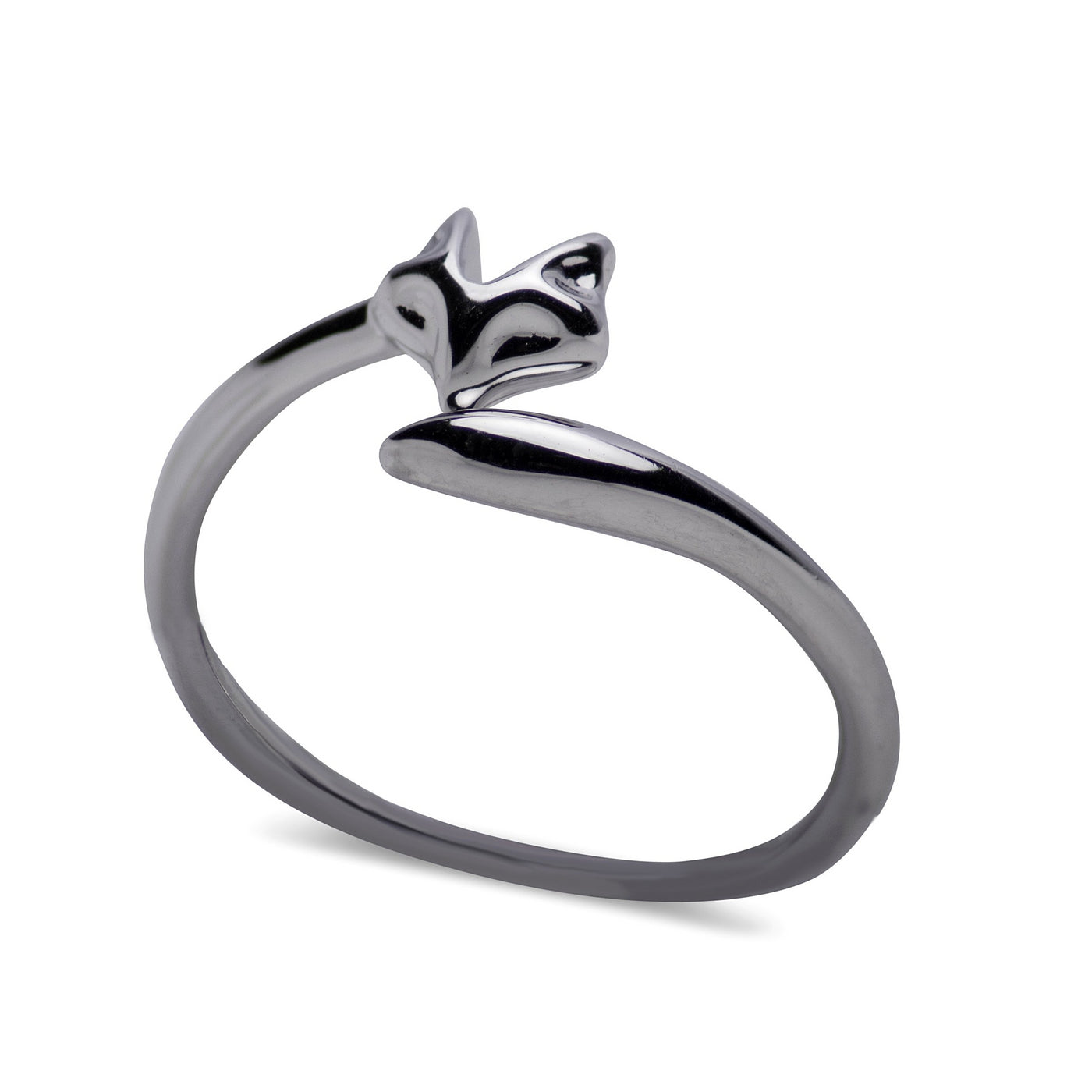 Sterling Silver Rhodium Plated Fox & Tail Ring