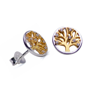 Cubic Zirconia Tree of Life Gold & Silver Earrings | SilverAndGold