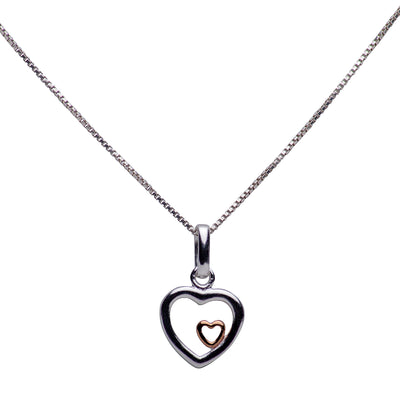 14K Rose Gold Plated Sterling Silver Dual Mother Child Heart Necklace