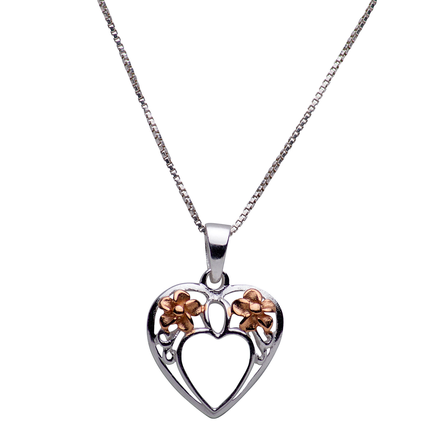 14K Rose Gold Plated Sterling Silver Heart Pendant Featuring Plumeria