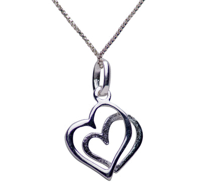 Sterling Silver & Pavé Crystal Dual Hearts Necklace 16 Inch Chain