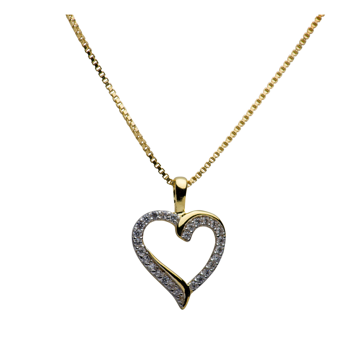 14K Gold Plated Sterling Silver & Cubic Zirconia Heart Necklace