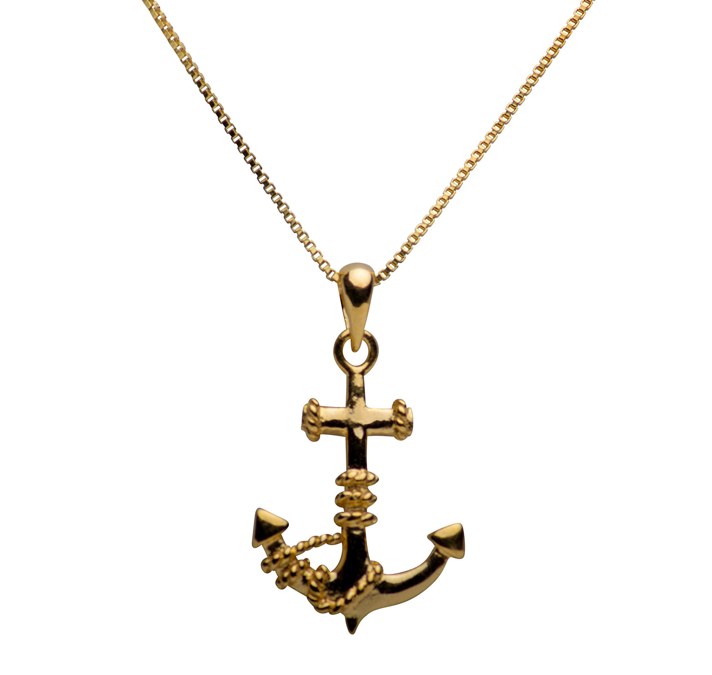 18K Yellow Gold Plated Sterling Silver Anchor Pendant Necklace