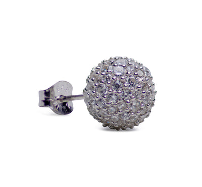 Cubic Zirconia  Ball Stud Sterling Silver Earrings | SilverAndGold