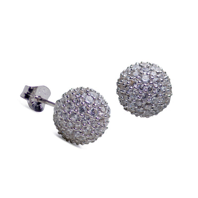 Cubic Zirconia  Ball Stud Sterling Silver Earrings | SilverAndGold