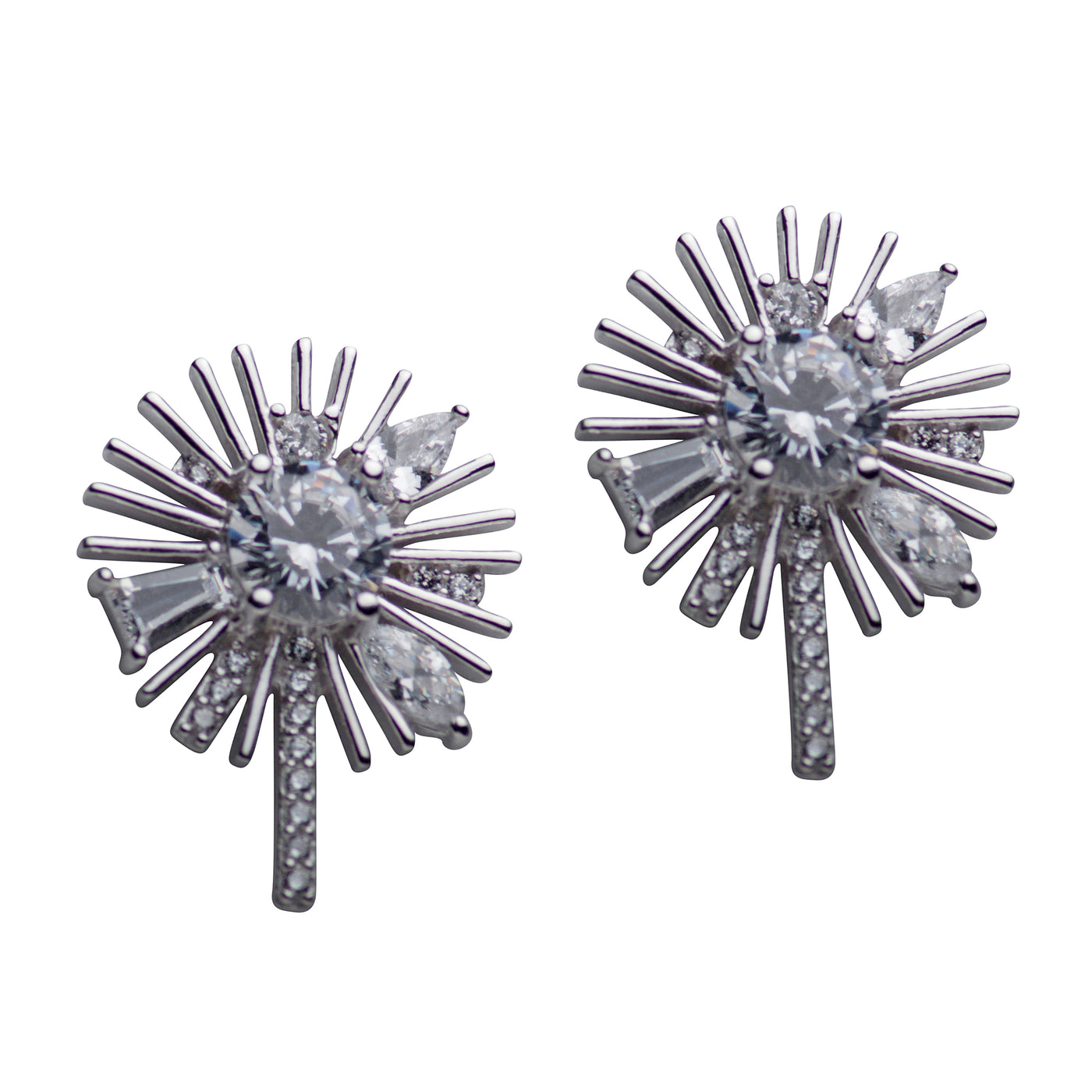 Daisy Flower CZ Sterling Silver Earrings | SilverAndGold