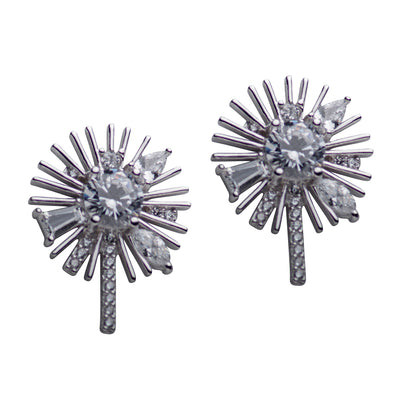 Daisy Flower CZ Sterling Silver Earrings | SilverAndGold