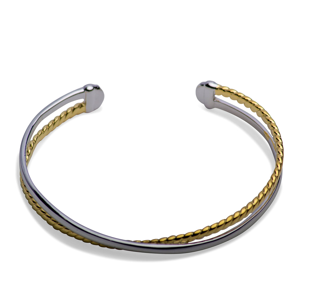 Two Tone Crossover Sterling Silver Bangle