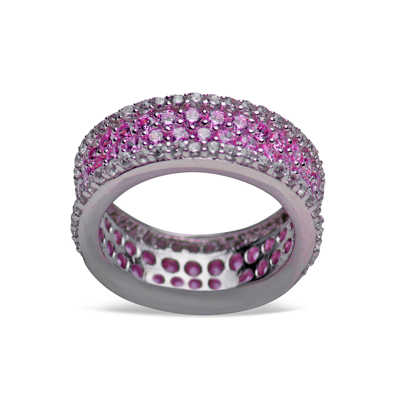 Pink & Clear Cubic Zirconia in Rhodium Plated Sterling Silver Ring