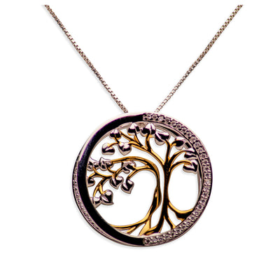 14K Gold Plated Sterling Silver 3D Tree of Life Pendant Necklace