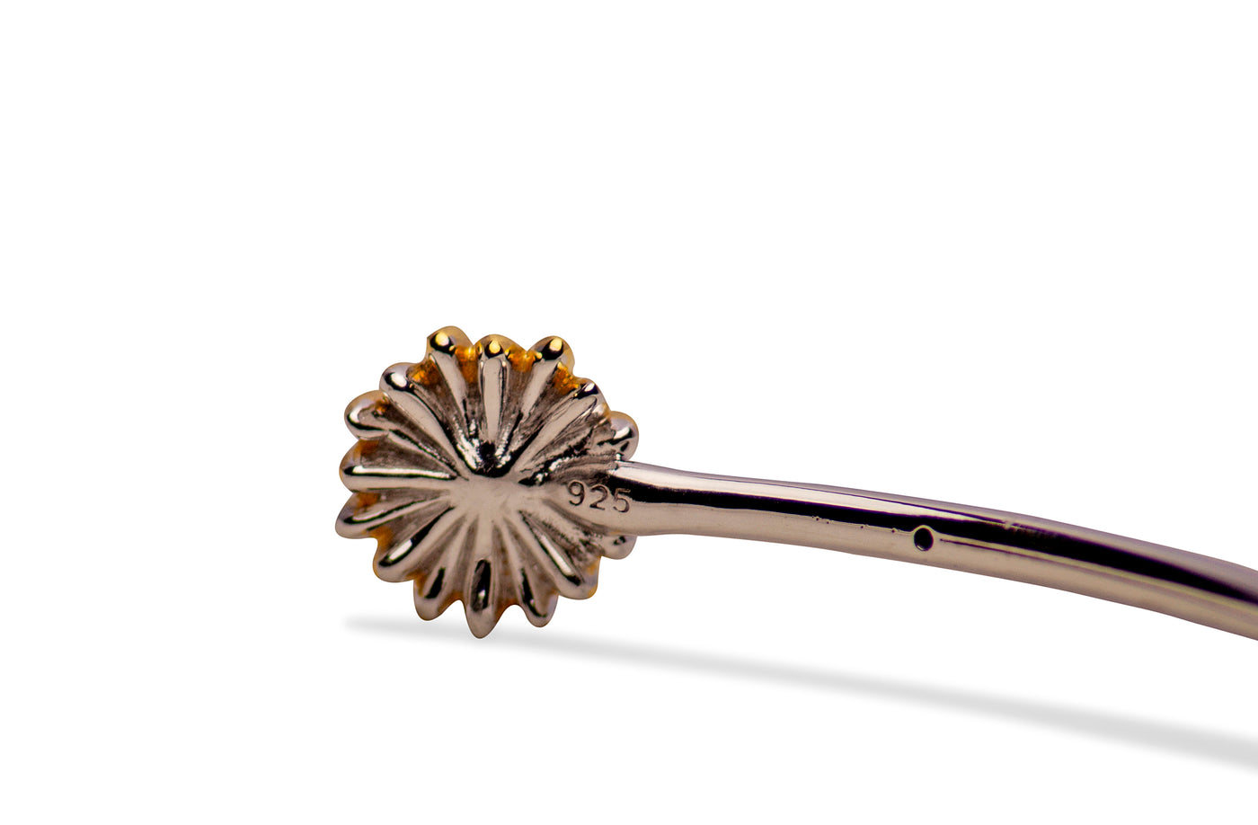 14K Gold Plated Sterling Silver Pearl Sunflower Bangle Bracelet