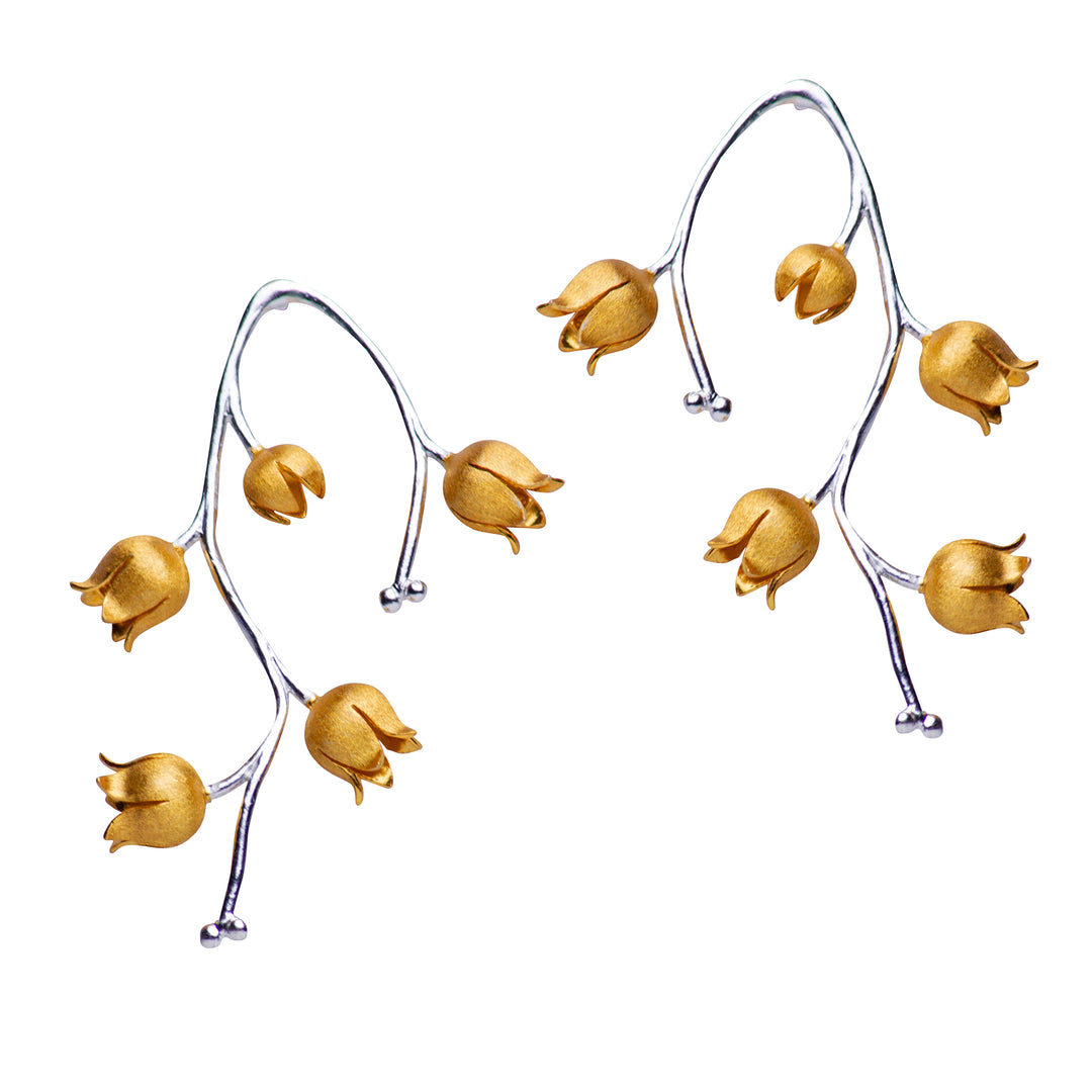 Blossoms & Branches Matte Silver & Gold Earrings | SilverAndGold