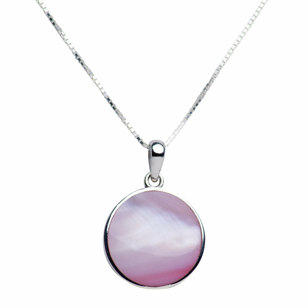 Pink Mother of Pearl Sterling Silver Tree of Life Pendant Necklace
