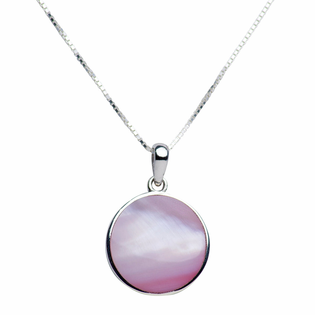 Pink Mother of Pearl Sterling Silver Tree of Life Pendant Necklace