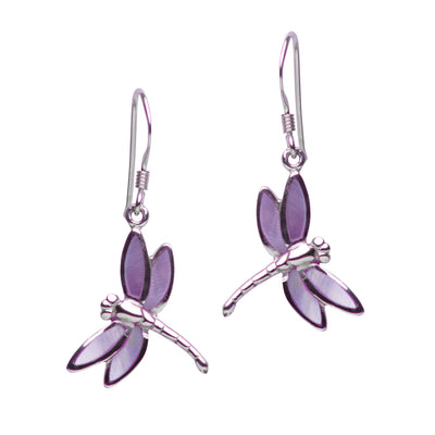 Sterling Silver Purple Dragonfly Earrings | SilverAndGold