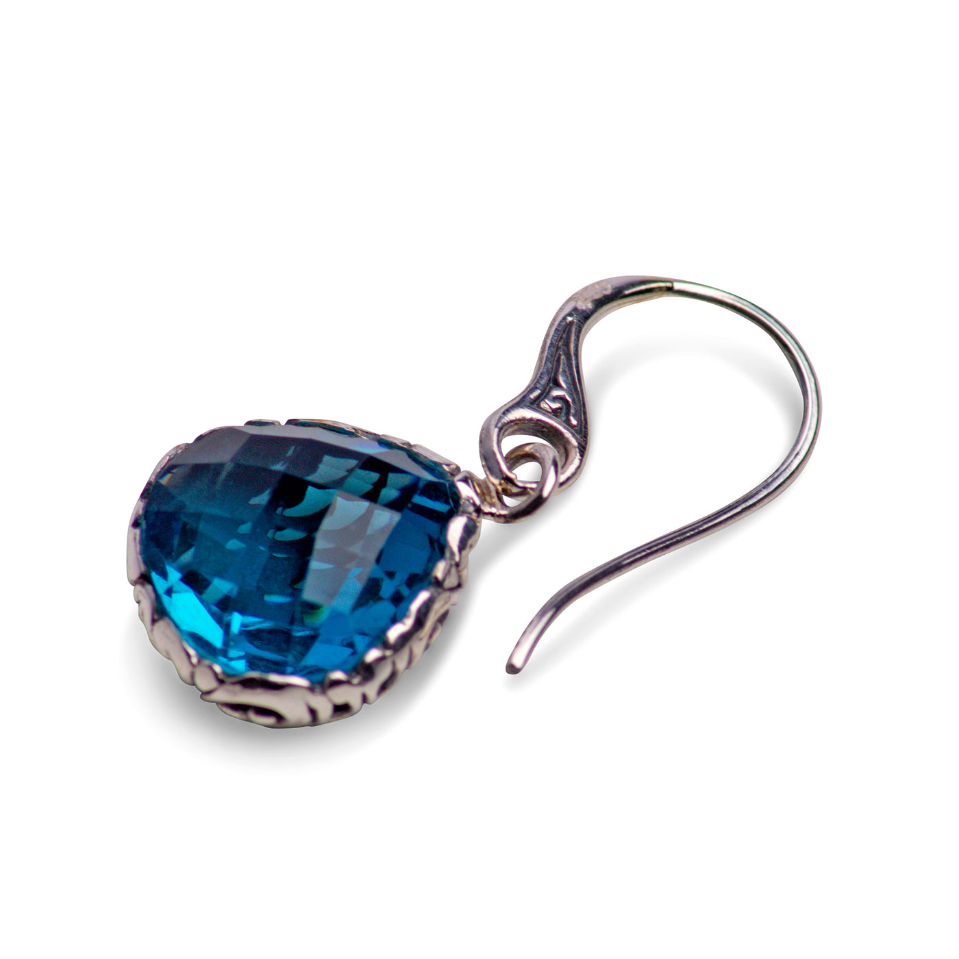 Teardrop Shaped Blue Topaz Quartz and Sterling Silver Dangle Earrings