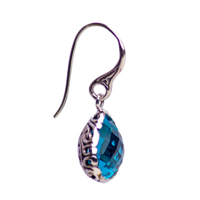 Teardrop Shaped Blue Topaz Quartz and Sterling Silver Dangle Earrings