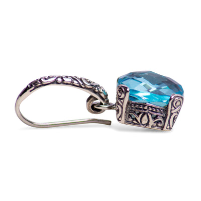 Square Blue Topaz Quartz and Sterling Silver Dangle Earrings